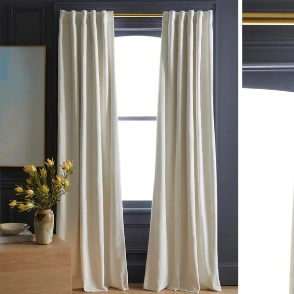 NWOT QUINCE 48x84 Cotton Velvet Room Darkening Curtain Ivory 2338 - Picture 1 of 8